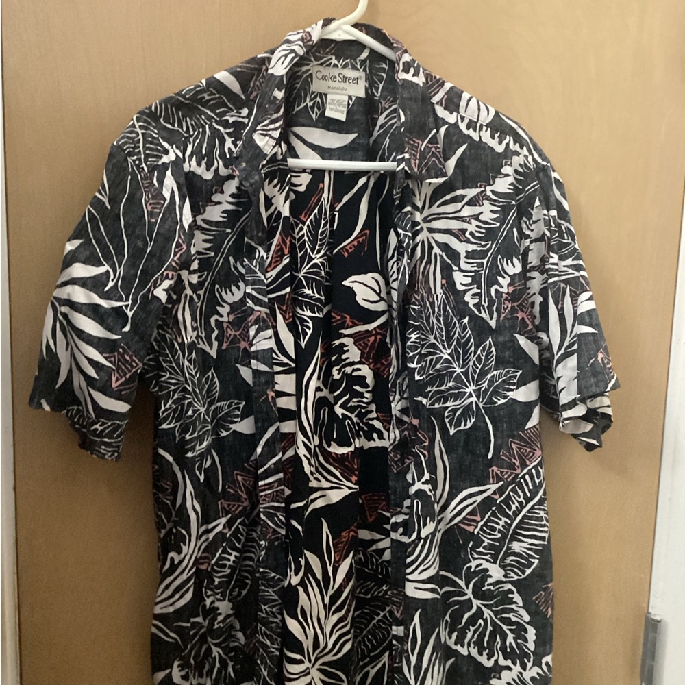 Cooke Street Black and White Leaf Print Men's Shirt